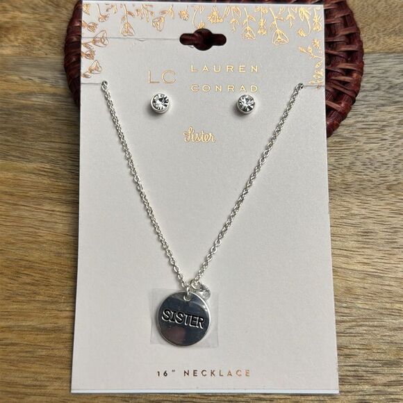 Lauren Conrad Sister Silver Tone Necklace & Earring Set New With Tag - Picture 1 of 4